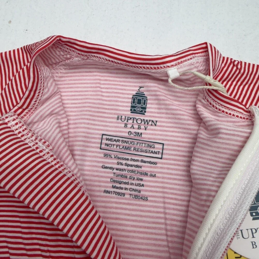 Uptown Baby Sleeper Baby Girls 0-3M Red Stripe Bamboo Zip One Piece Jersey